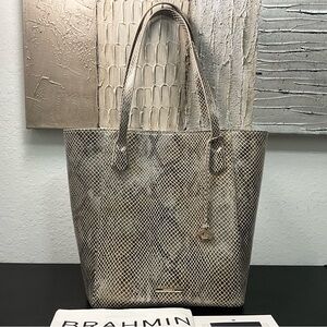 Brahmin Jayden BROWN SILVERY GRAY Snake Semi-Structured Soft Leather NWT